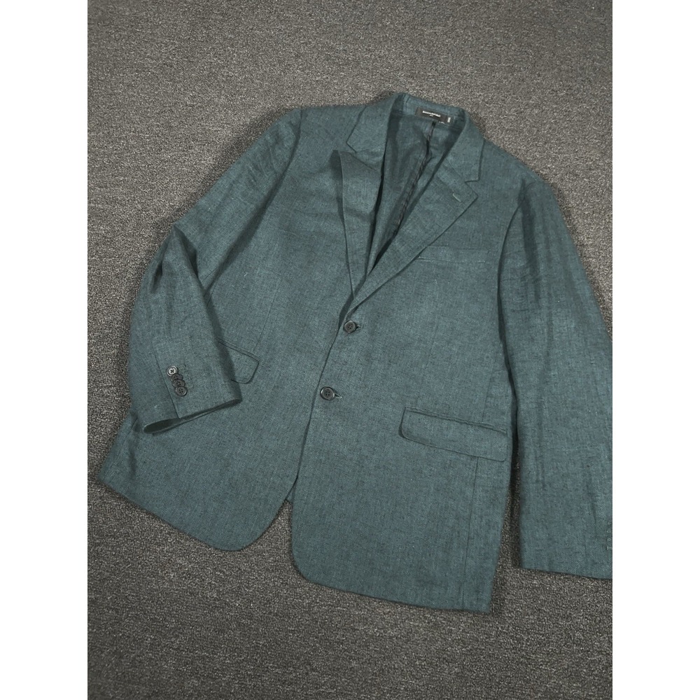 Banana Republic Blazer Jacket Men 44R Green Herringbone Tweed Linen Unstructured